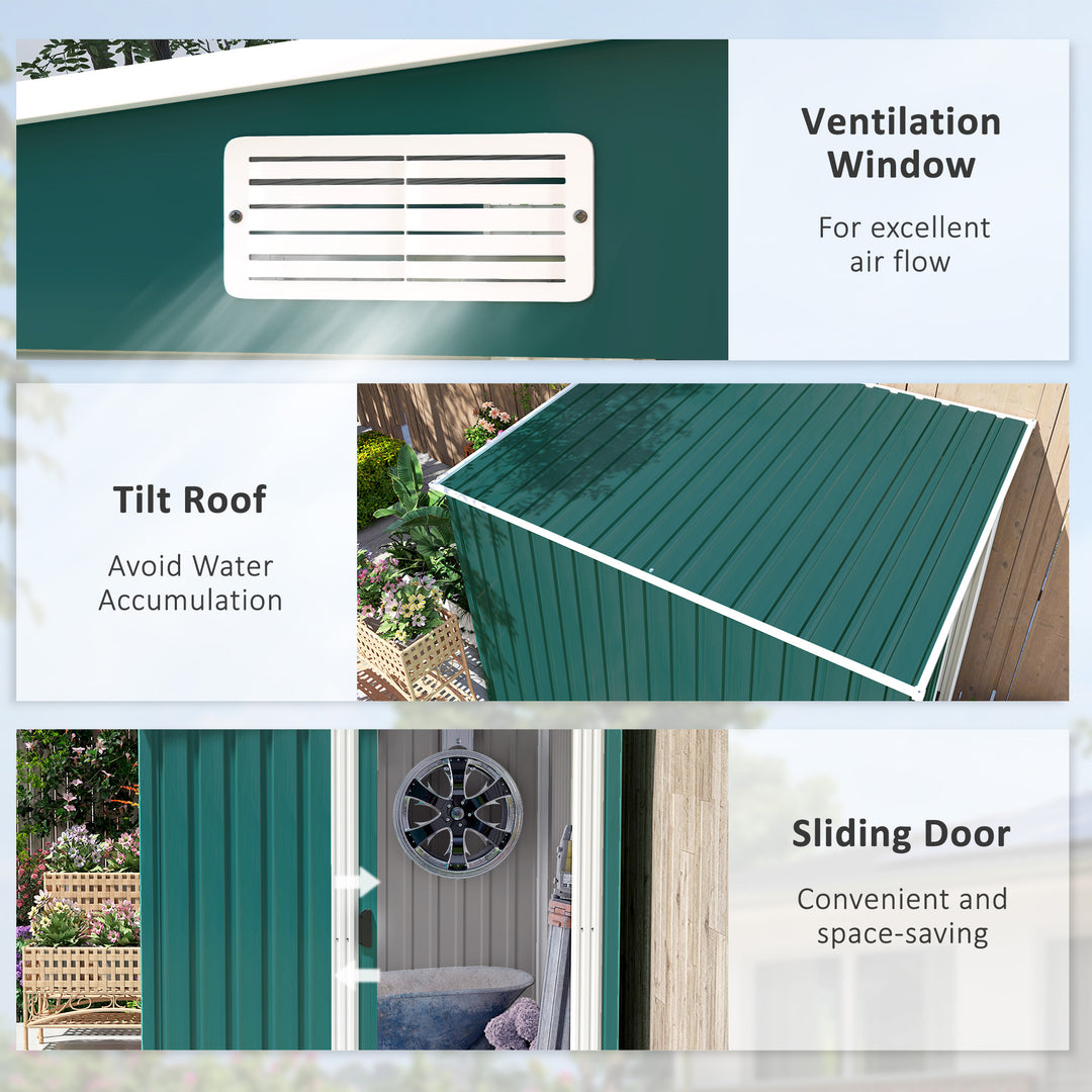 7 x 5ft Galvanised Metal Shed, with Sliding Door - Green