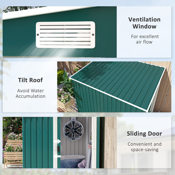 7 x 5ft Galvanised Metal Shed, with Sliding Door - Green
