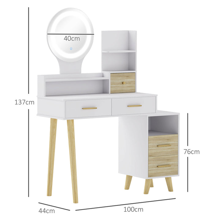 Elegant Dressing Table, with Storage - White