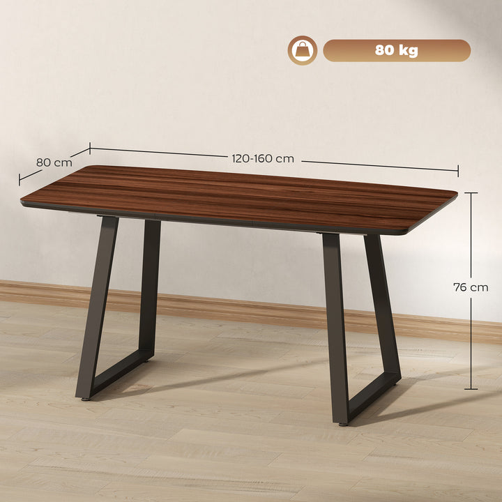 Extendable Dining Table Rectangular Wood Effect Tabletop for 4-6 People with Steel Frame & Hidden Leaves for Kitchen, Dining Room, Living Room