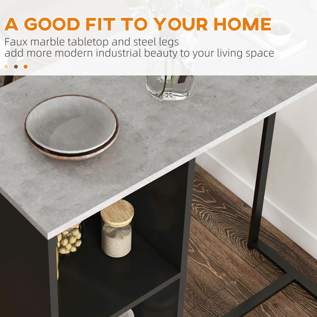 Breakfast Bar Table, Bar Table with 3-Tier Storage Shelf and Wine Rack