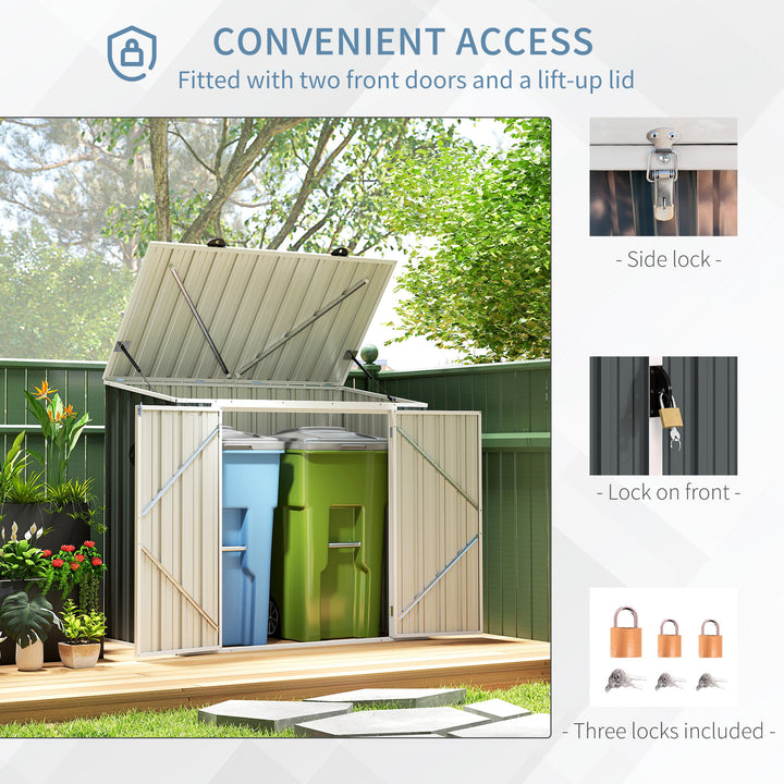 5ft x 3ft Garden 2-Bin Steel Storage Shed, Double Rubbish Storage Shed, Hide Dustbin w/ Locking Doors and Openable Lid