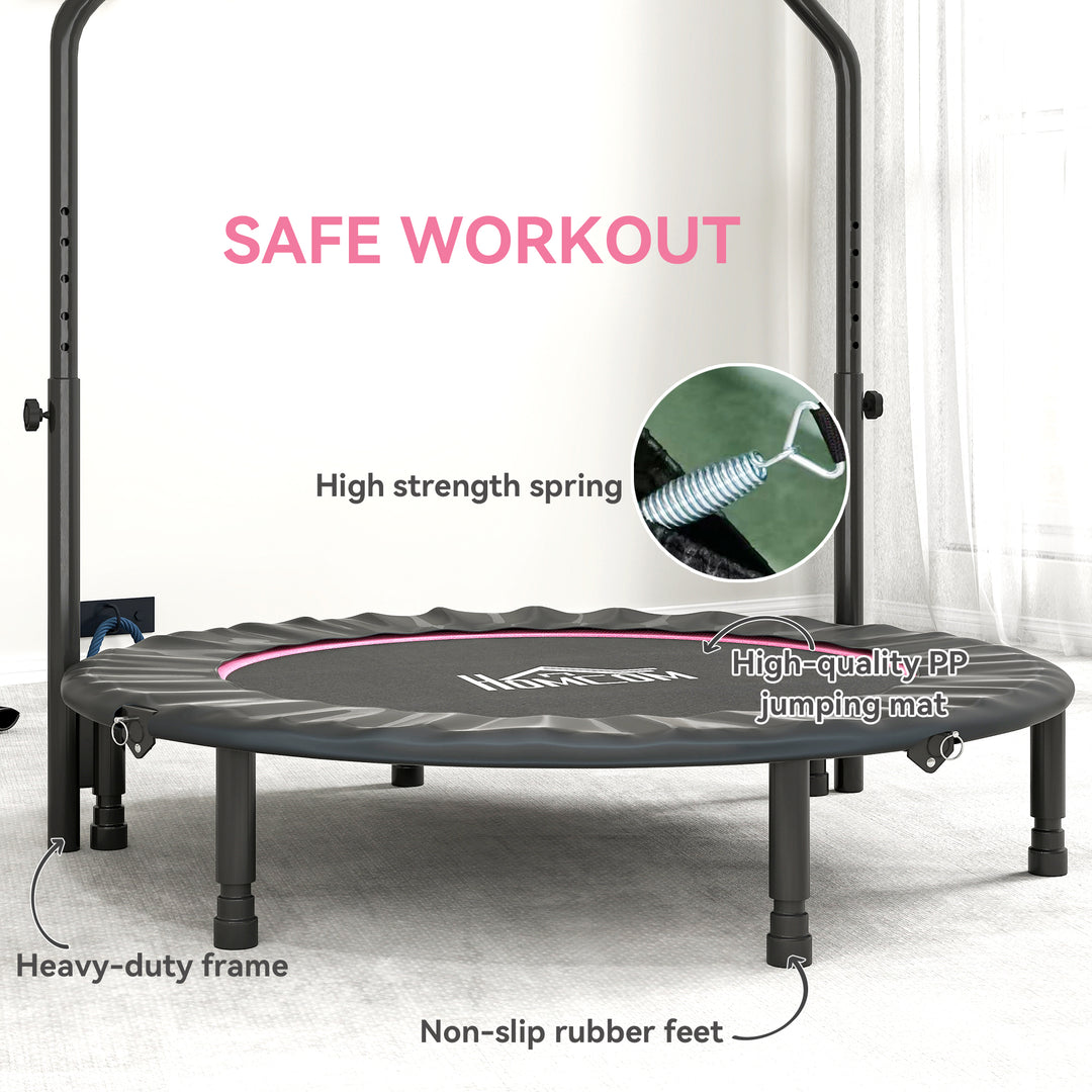 48" Foldable Mini Fitness Trampoline, with Adjustable Foam Handle, Pink