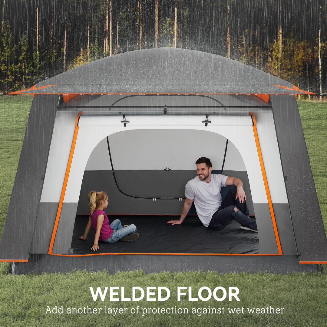 4-6 Man Camping Tent, Double Layer Tunnel Tent with Porch, Living Area and 2 Bedrooms, Sewn in Groundsheet, 3000mm Waterproof and UPF 30+, Portable with Bag, Grey