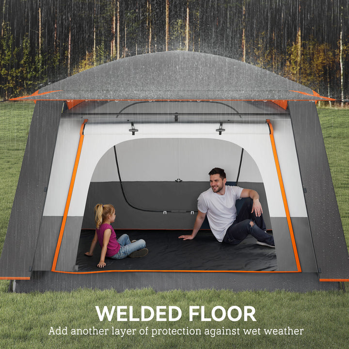 4-6 Man Camping Tent, Double Layer Tunnel Tent with Porch, Living Area and 2 Bedrooms, Sewn in Groundsheet, 3000mm Waterproof and UPF 30+, Portable with Bag, Grey