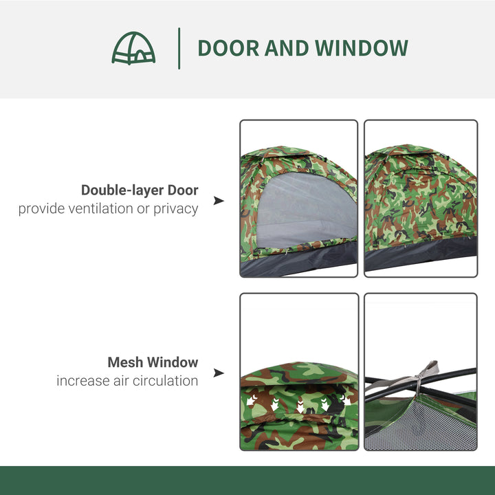 2 Person Camping Tent, Dome Tent with Zipped Doors, Storage Pocket, Portable Handy Bag, Multicoloured