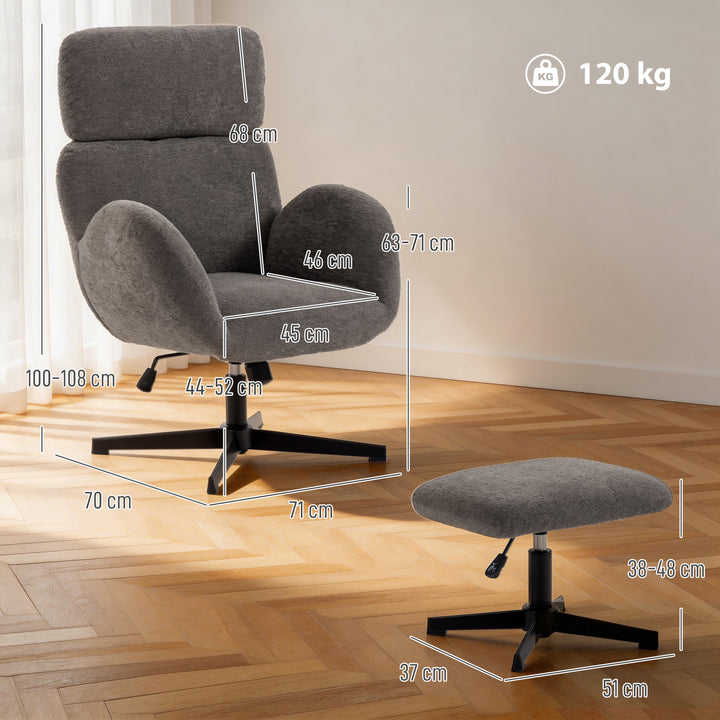 Swivel Armchair and Footstool Set, Height Adjustable Accent Chair with