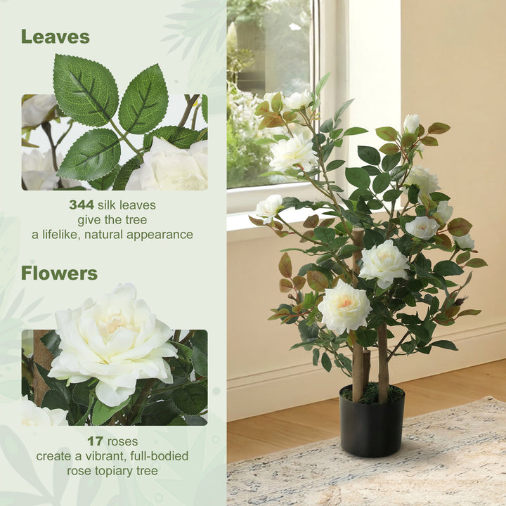90cm Artificial Rose Tree, Decorative Fake Plant with 344 Silk Leaves 