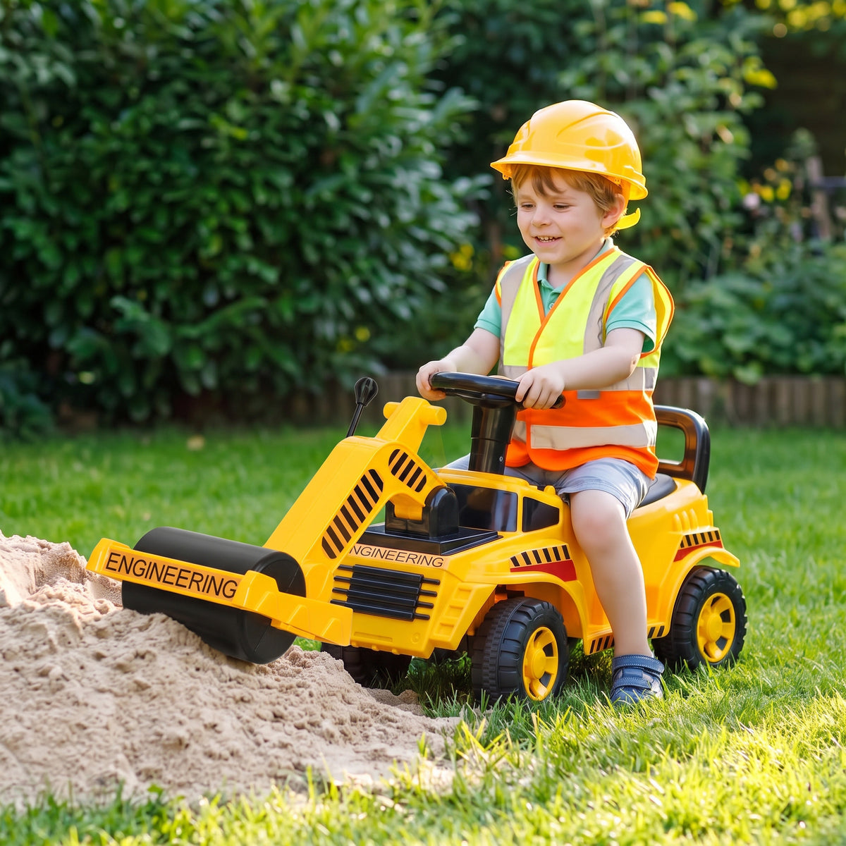 Ride On Tractor, Kids Bulldozer Pull Cart with Horn, Storage, Front - view 2