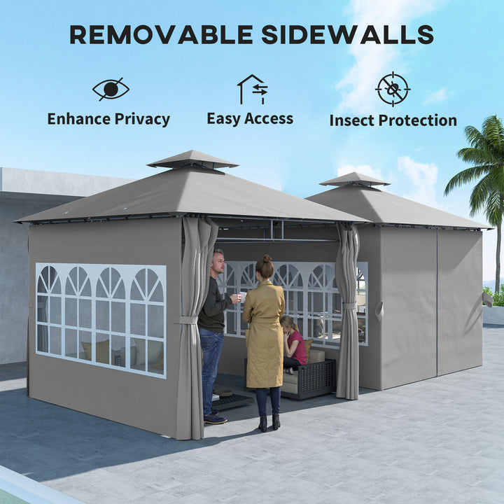 3 x 3 m Garden Gazebo, Double Roof Metal Gazebo with Removable Sidewalls and Church Windows, Outdoor Canopy Shelter, Light Grey