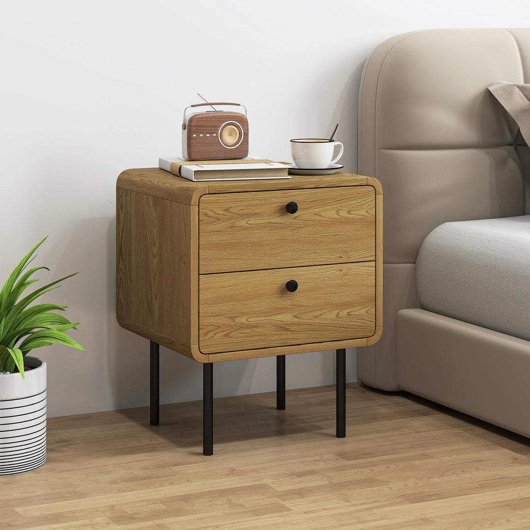 MCL Bedside Table with 2 Drawers and Steel Legs - Oak