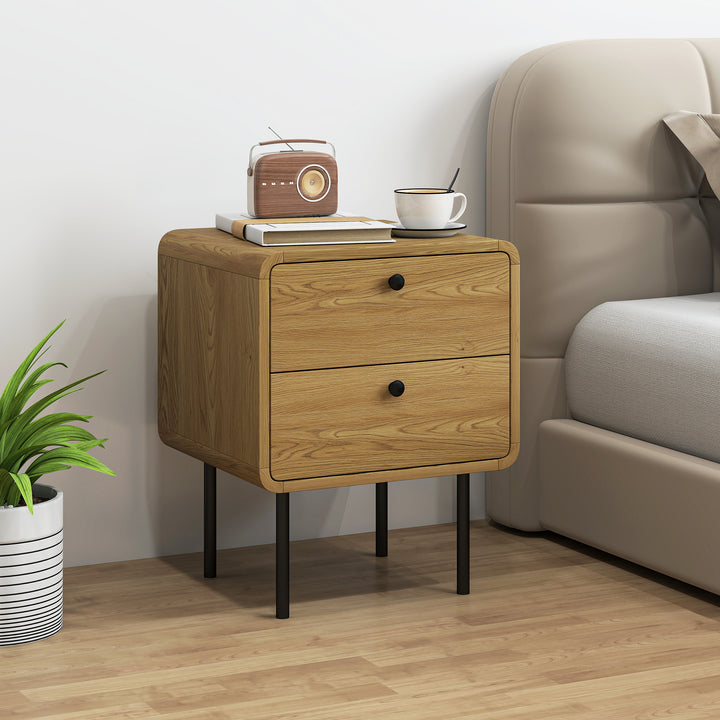 MCL Bedside Table with 2 Drawers and Steel Legs - Oak