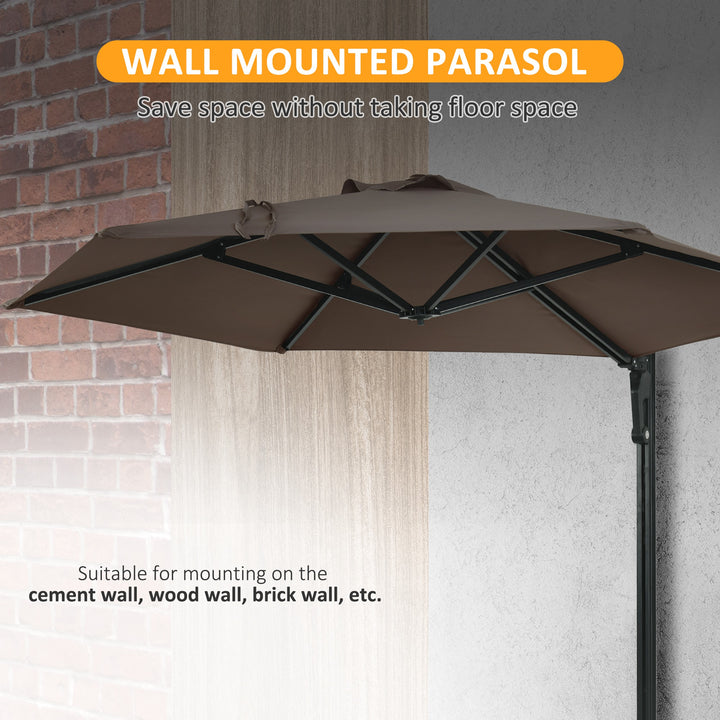 2.5m Wall Mounted Parasol, Hand to Push Outdoor Patio Umbrella with 180 Degree Rotatable Canopy for Porch, Deck, Garden, 250 cm, Khaki