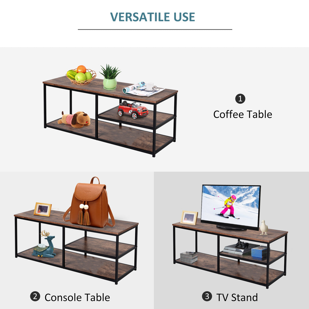 TV Unit for 55 inch TVs, Industrial TV Table with 2 Storage Shelves and Metal Frame, Entertainment Unit For living Room, Rustic Brown