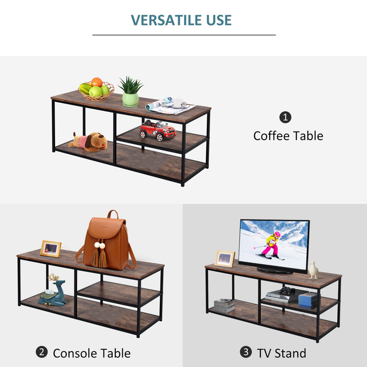 TV Unit for 55 inch TVs, Industrial TV Table with 2 Storage Shelves and Metal Frame, Entertainment Unit For living Room, Rustic Brown