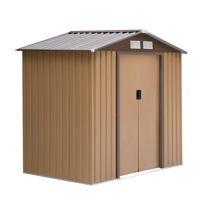 Outsunny 7 x 4 ft Lockable Garden Shed Large Patio Roofed Tool Metal Storage Building Foundation Sheds Box Outdoor Furniture, Yellow | Aosom UK