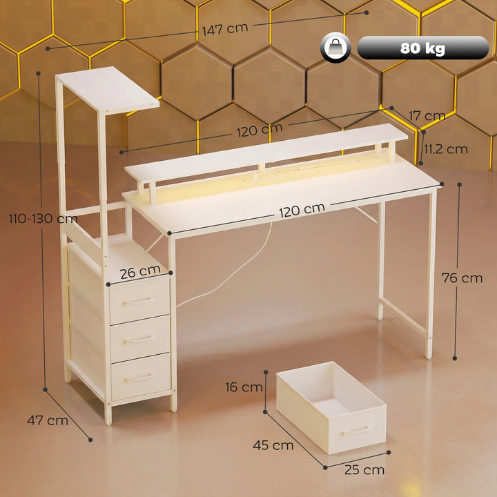 147cm Gaming Desk with Charging Station and Monitor Stand, Computer Ta