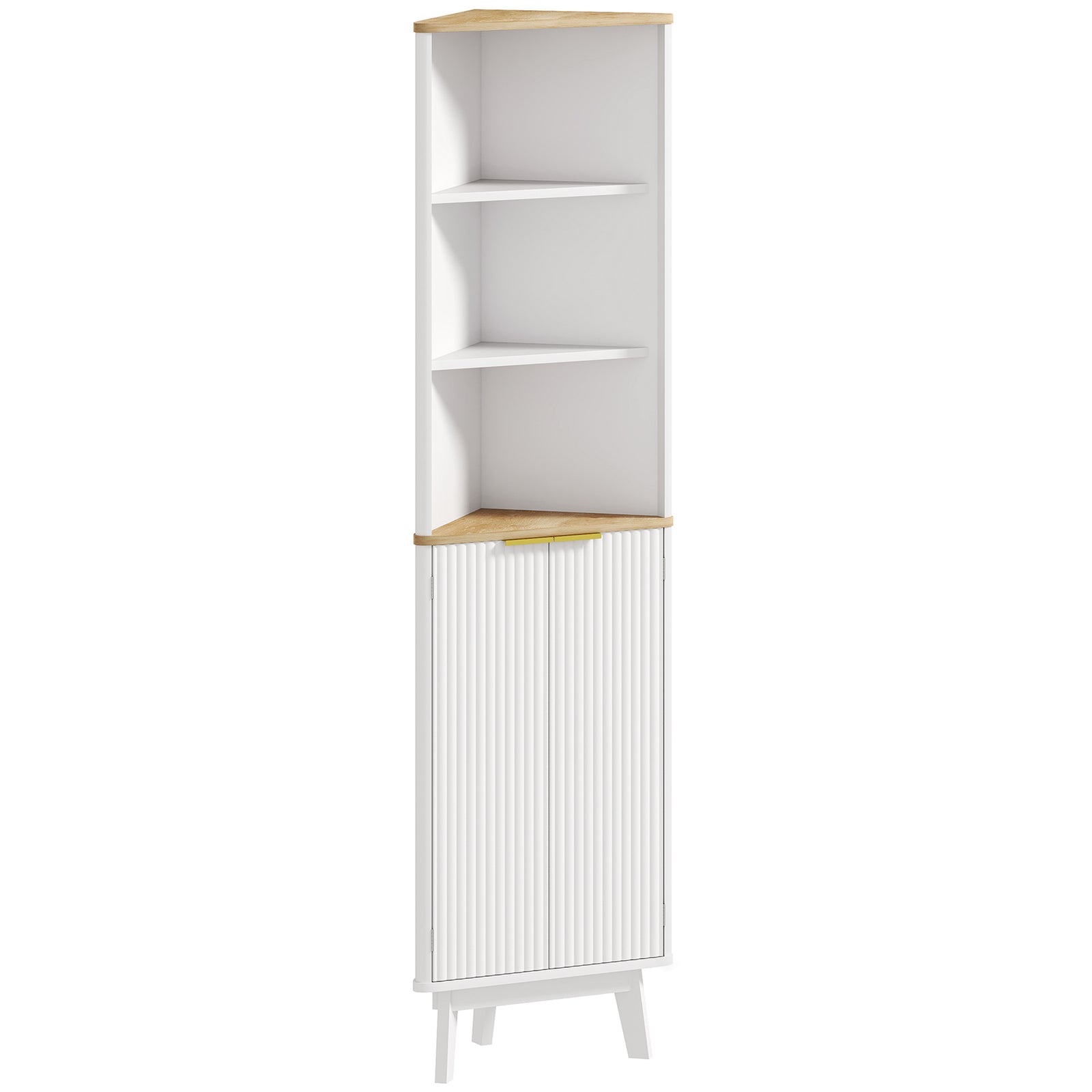 Tall Bathroom Storage Cabinet, Slim Bathroom Storage Unit with Doors and Adjustable Shelves, Freestanding Bathroom Cabinet with Curved Profile Design, White