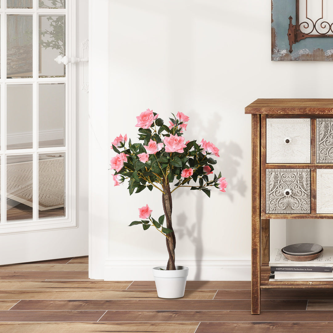 Artificial Plants Pink Rose Floral in Pot, Fake Plants for Home Indoor Decor, 90cm