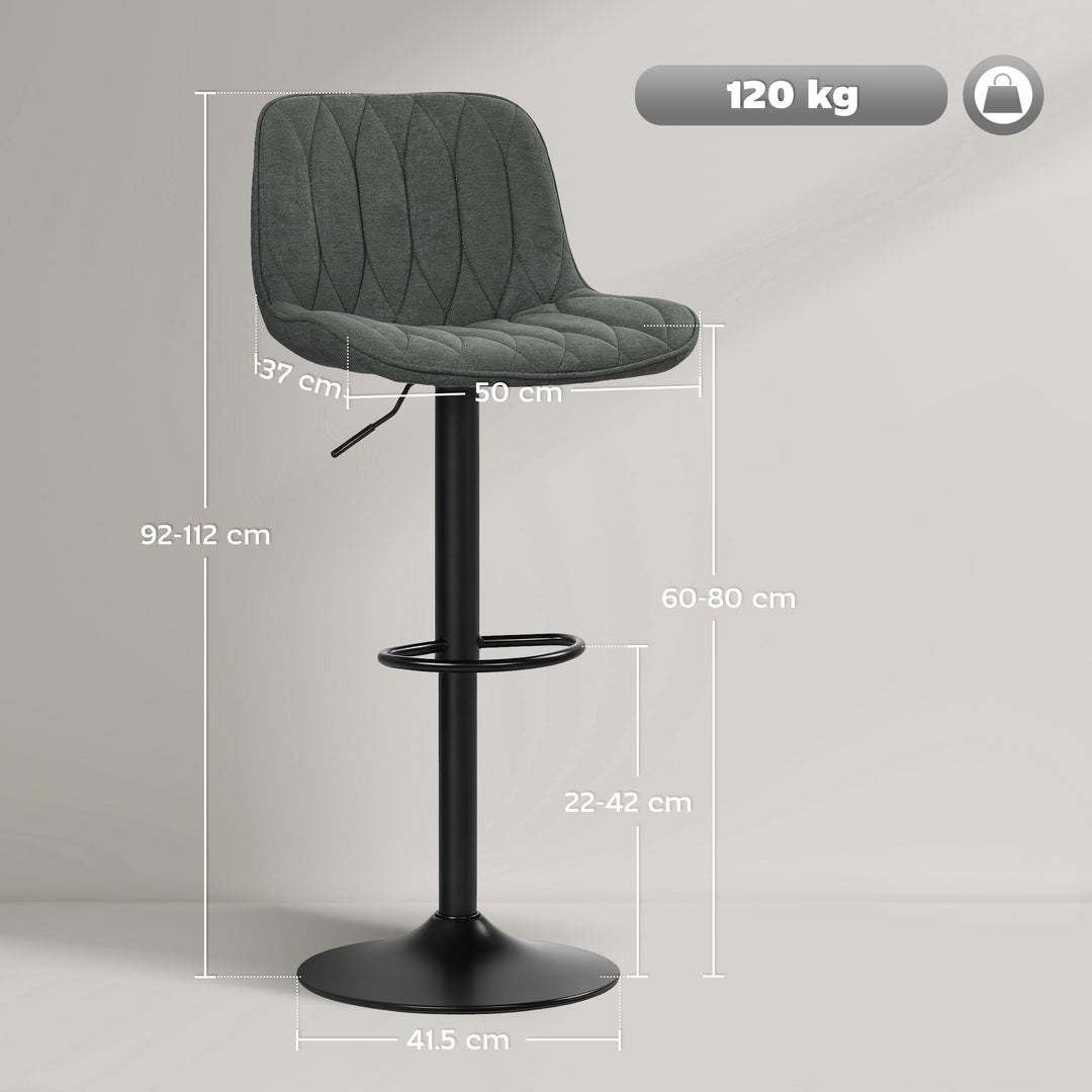 Set of Two Linen-Look Bar Stools - Charcoal Grey
