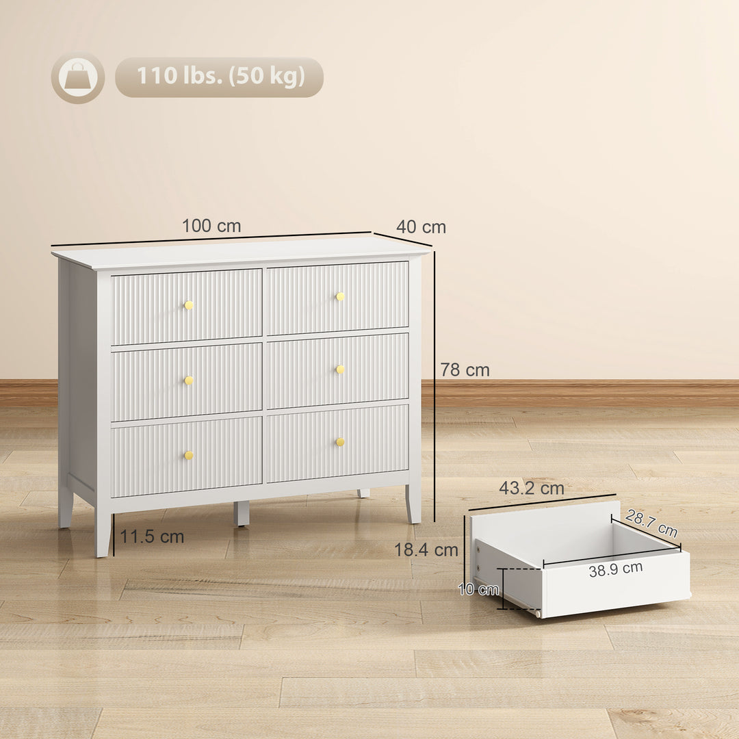 Fluted Dresser, 6 Drawer Chest of Drawers for Bedroom, Living Room, Hallway, Closet