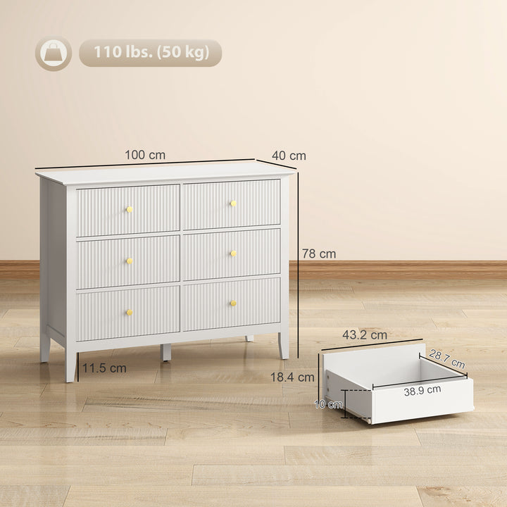 Fluted Dresser, 6 Drawer Chest of Drawers for Bedroom, Living Room, Hallway, Closet