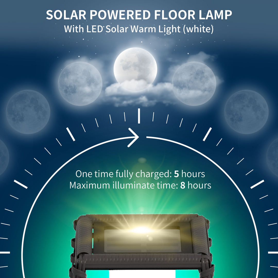 Rattan Solar Floor Lamp, 68cm Tall Outdoor Garden Lantern Pathway Light &amp; Decorative Lighting with Auto On/Off LED Lights, IP44, for Porch, Yard, Courtyard, Deck, Grey