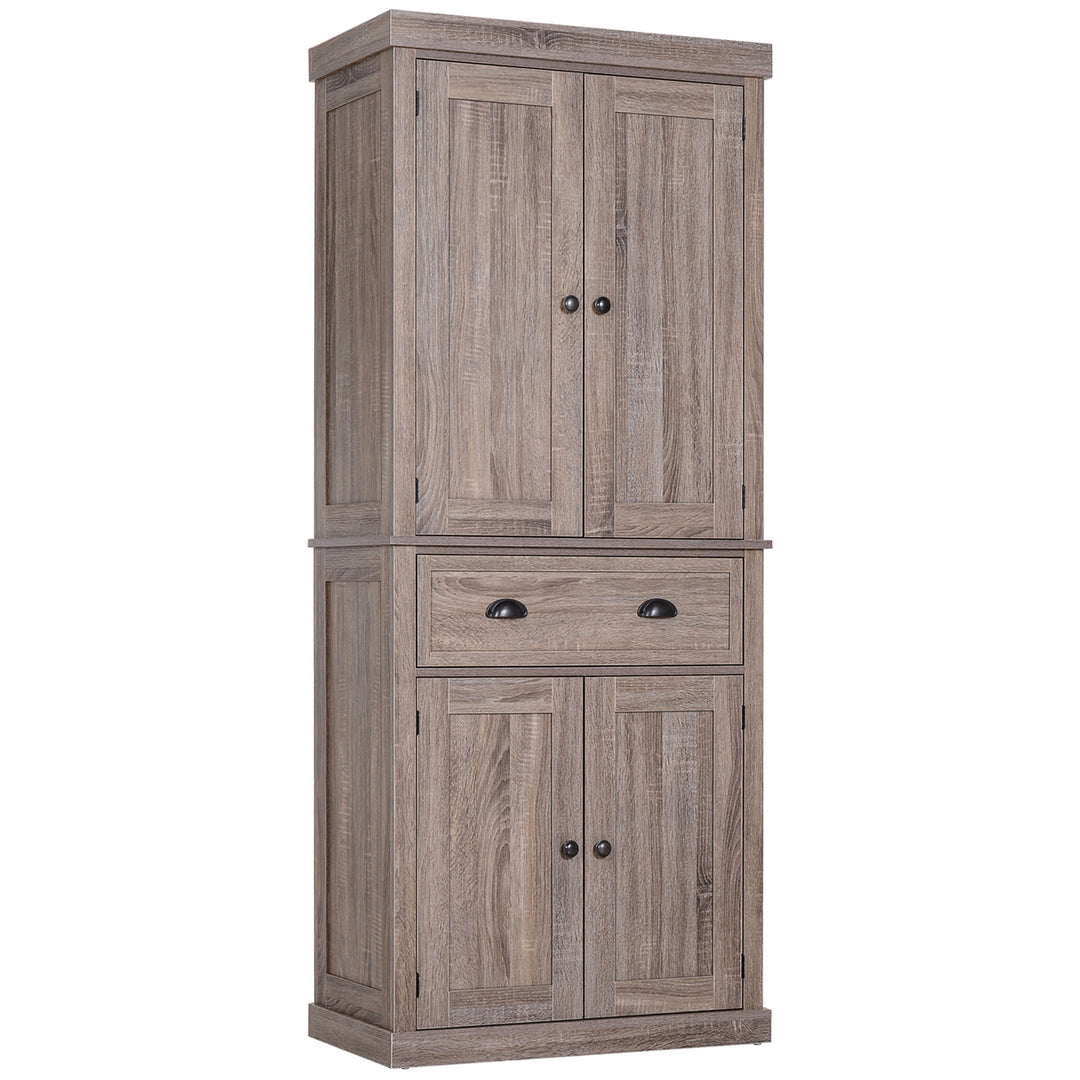 MCL Freestanding Kitchen Cupboard, 184cm Tall Storage Cabinet with Doors and Shelves, Traditional Colonial 4-Door Kitchen Pantry Cupboard with Drawer, Dark Wood Grain