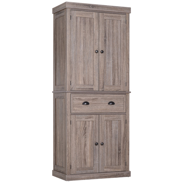 MCL Freestanding Kitchen Cupboard, 184cm Tall Storage Cabinet with Doors and Shelves, Traditional Colonial 4-Door Kitchen Pantry Cupboard with Drawer, Dark Wood Grain