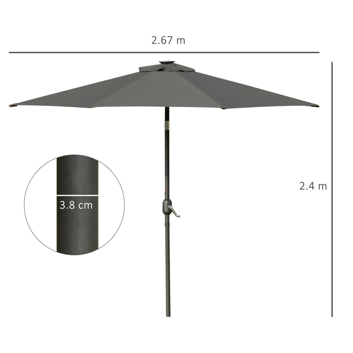 2.7m Patio Garden Umbrella Outdoor Parasol with Tilt Crank and 24 LEDs Lights (Grey)