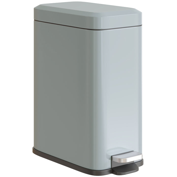 5L Rectangular Compact Bin Steel Body Removable Bucket Quiet-Close Lid w/ Pedal Lid Rubbish Trash Can Home Office Bedroom Bathroom Living Room Garbage Tidy Clean Grey