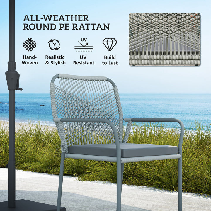 Five-Piece PE Rattan Garden Dining Set with Cushions & Stackable Chairs - Light Grey
