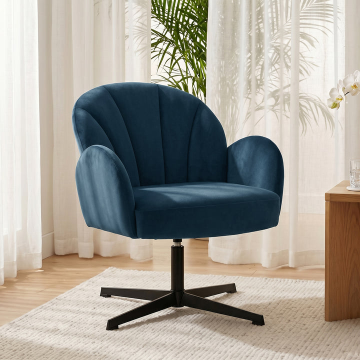 Swivel Accent Chair, Shell-Shaped Armchair with Spring Cushion, Metal 