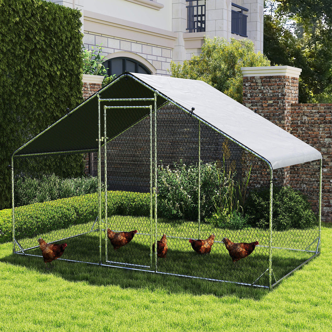 Large Chicken Coop, Galvanised Walk In Chicken Coop Hen House w/ Water-Resist Cover, 3 x 1.7 x 1.9m