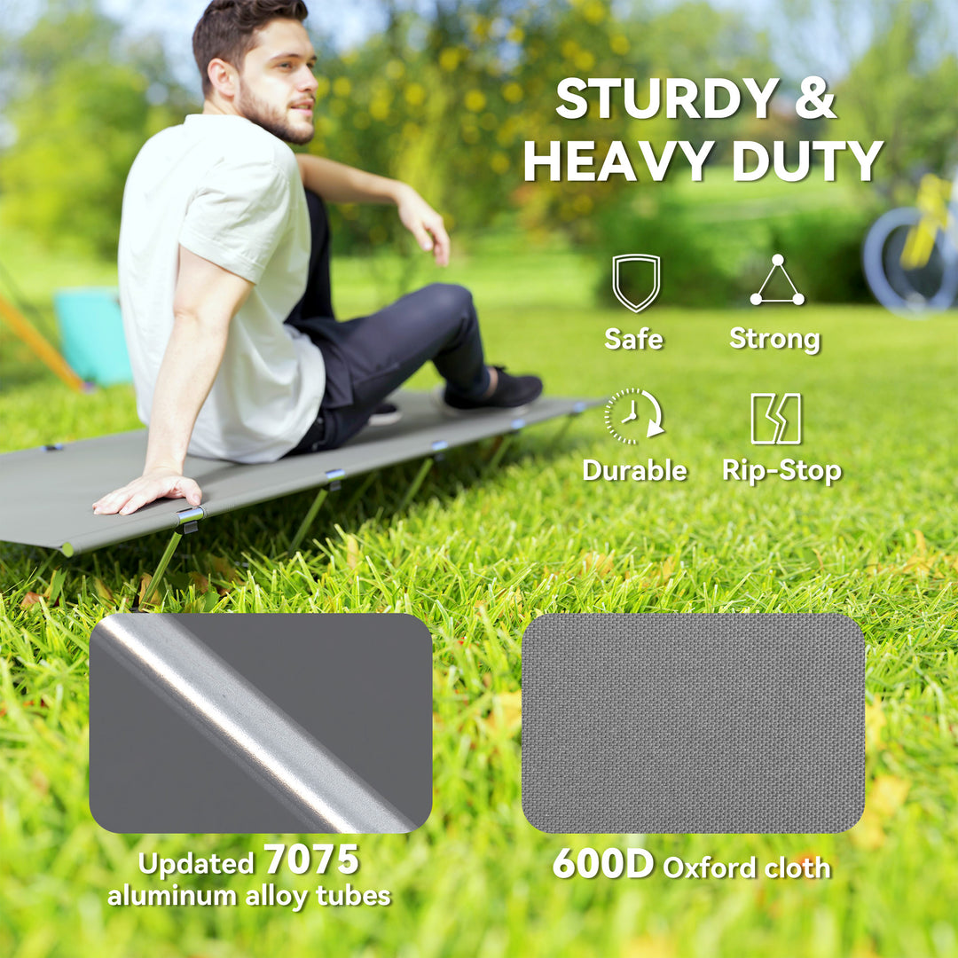 Lightweight Camping Bed, Aluminium Portable Camp Cot w/ Strong Support 150kg and Carry Bag for Camping, Dark Grey