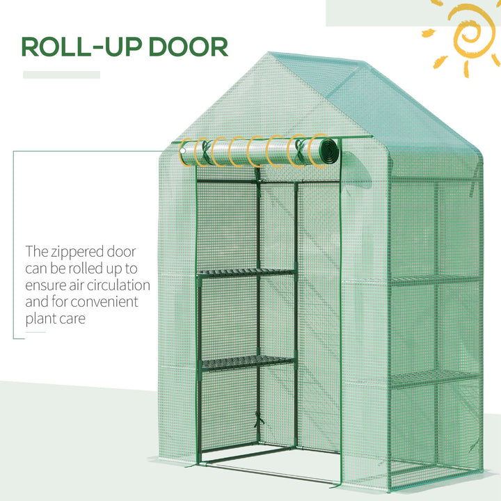 Walk In Greenhouse with Shelves, Portable Gardening Plant Grow House for Outdoor with 2 Tier Shelf, Roll-Up Zippered Door, PE Cover, 141 x 72 x 191cm, Green