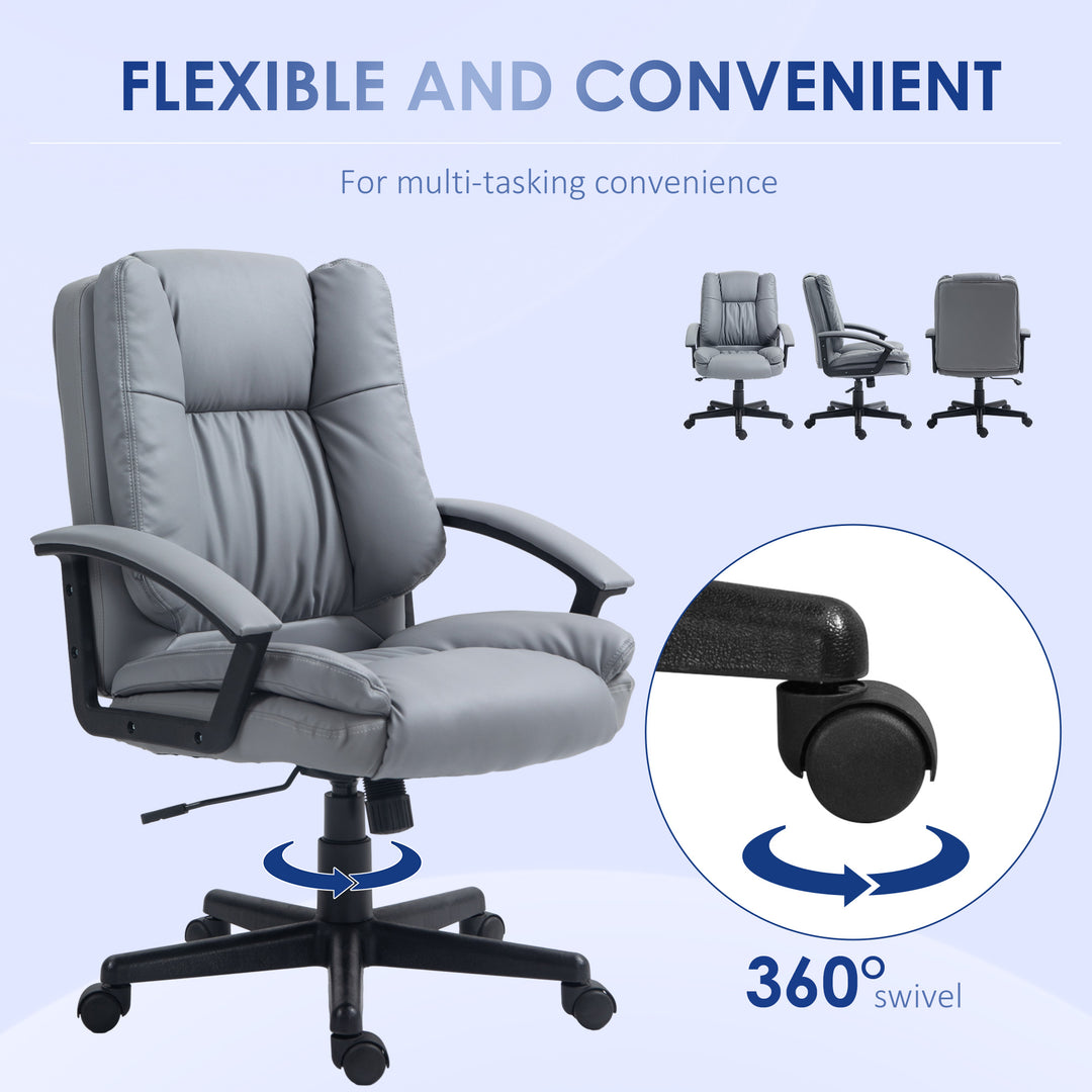 Office Chair, Computer Desk Chair, Mid Back Executive Chair with Adjustable Height and Swivel Rolling Wheels for Home Study, Light Grey