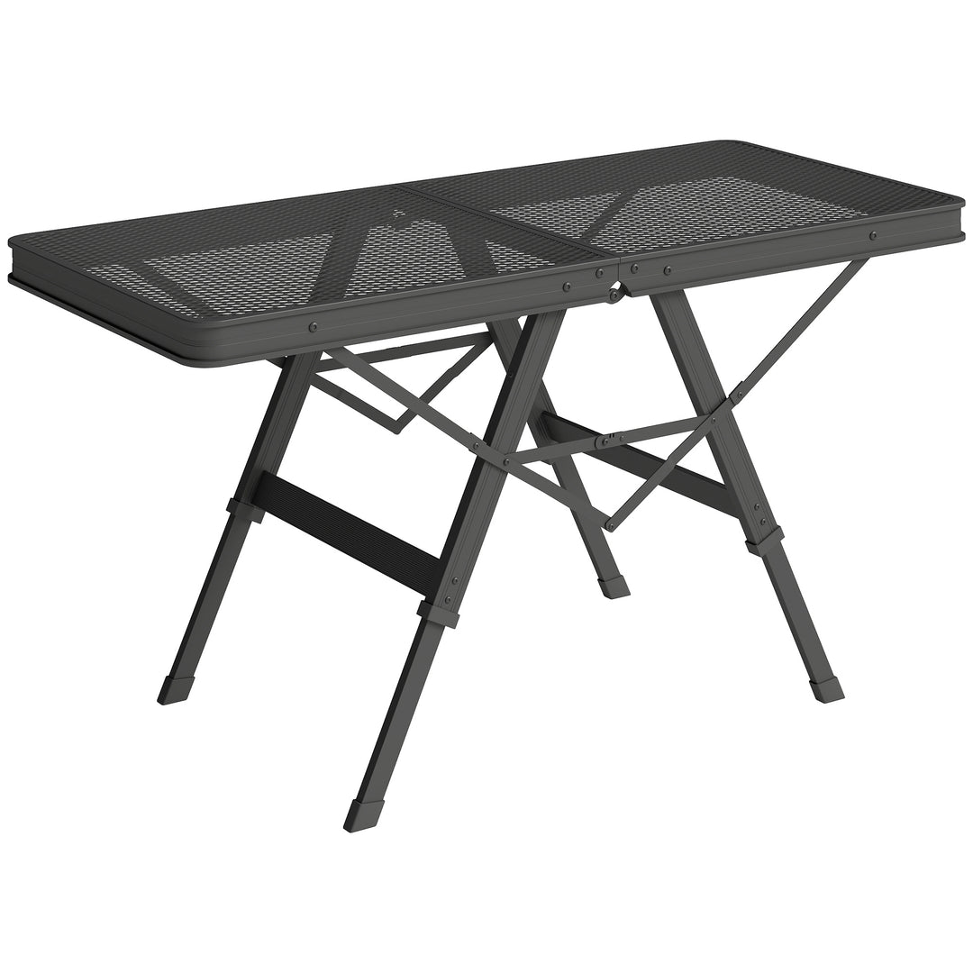 3 ft Folding Camping Table w/ Adjustable Heights, Portable Lightweight Outdoor Folding Picnic Table with Metal Mesh Desktop & Aluminium Legs for Picnic, Garden, Party, Black