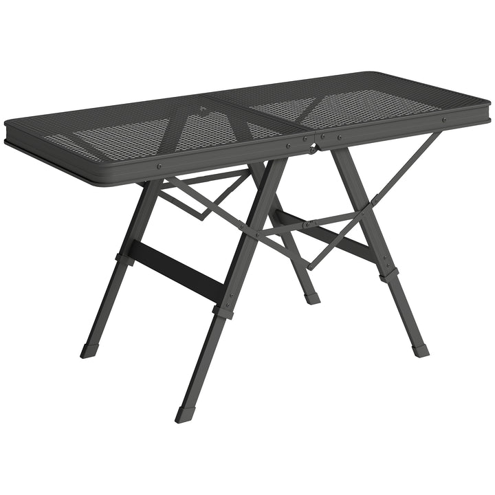 3 ft Folding Camping Table w/ Adjustable Heights, Portable Lightweight Outdoor Folding Picnic Table with Metal Mesh Desktop & Aluminium Legs for Picnic, Garden, Party, Black