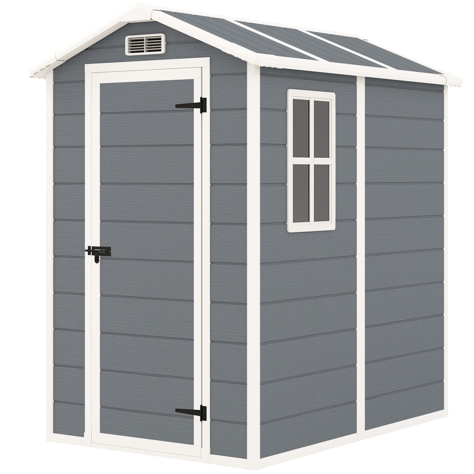 4 x 6ft Garden Shed, Plastic Shed with Floor, Window, Lockable Door and Vents, Resin Tool Shed for Outdoor Patio Storage, Zero Maintenance, Grey