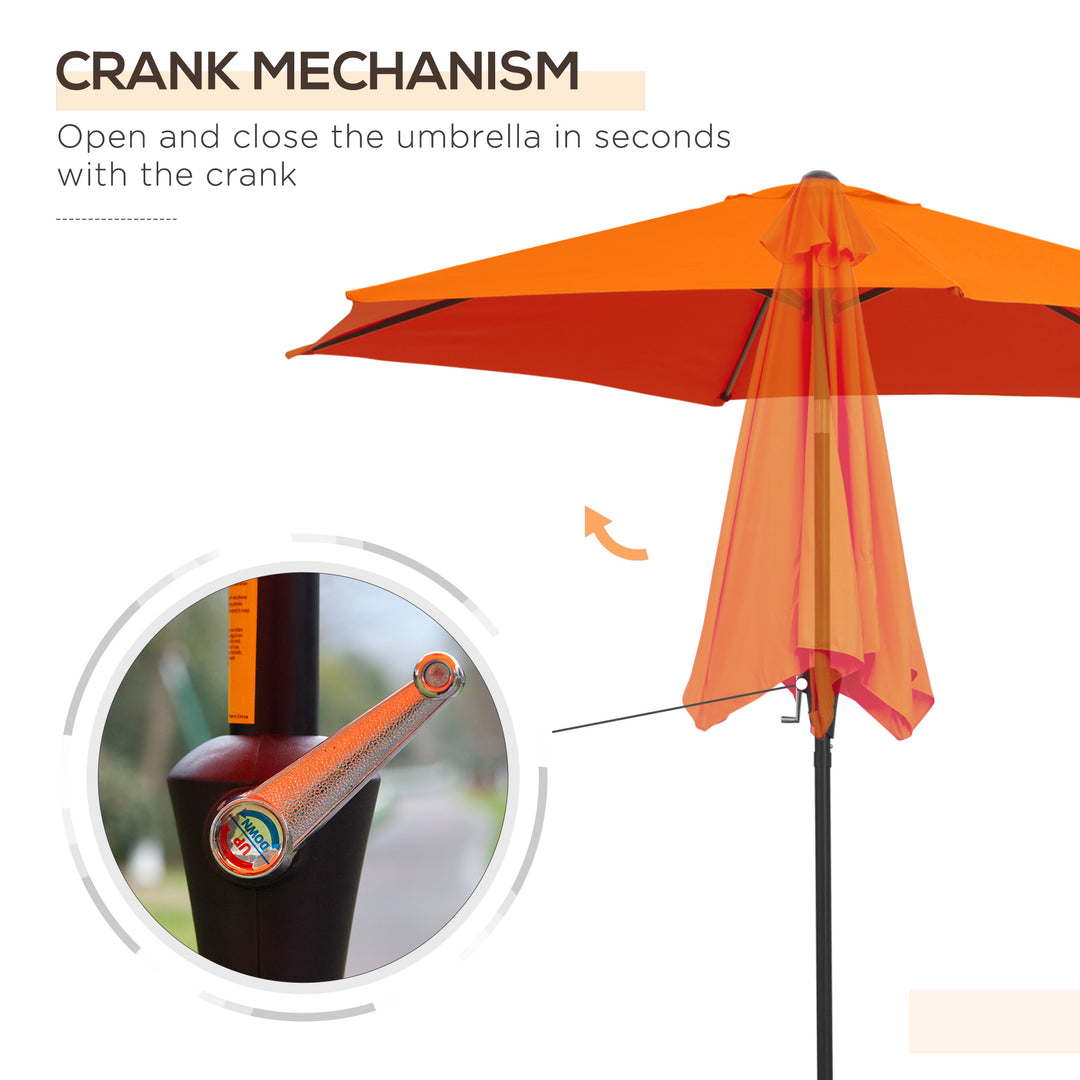 2.6M Garden Parasol Umbrella with Tilt and Crank, Outdoor Sun Parasol Sunshade Shelter with Aluminium Frame, Orange