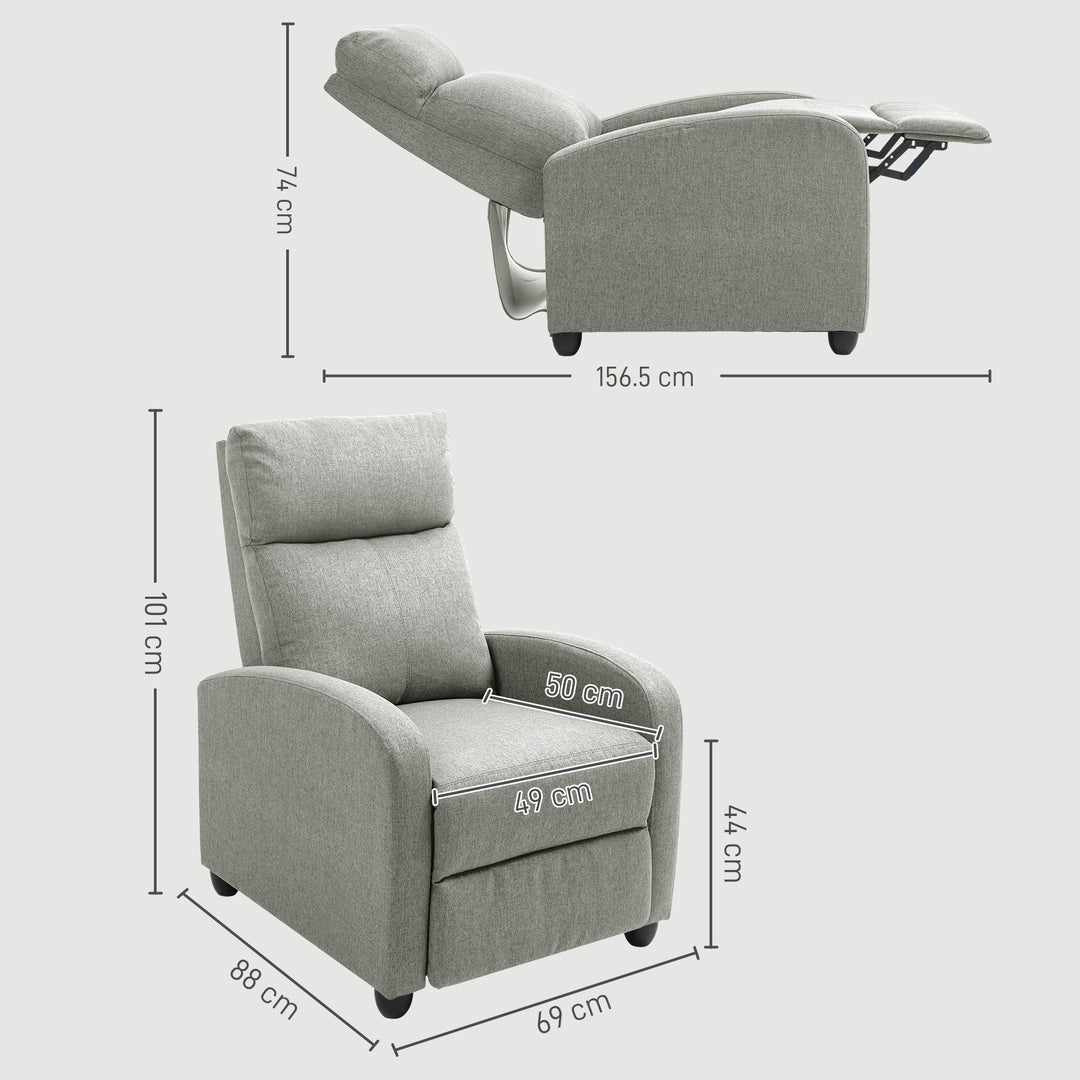 135° Push Back Recliner Armchair, with Footrest - Grey