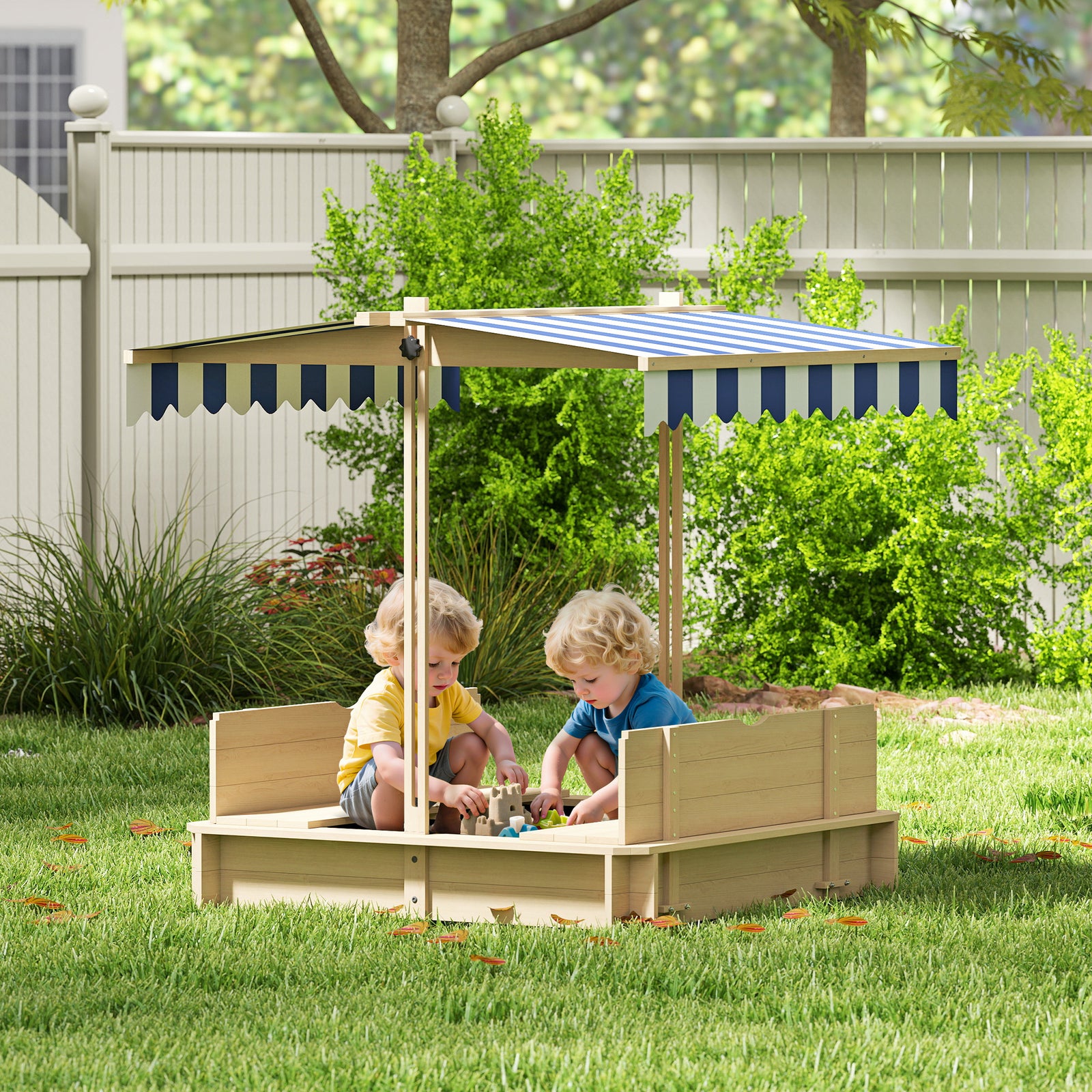 Kids Square Wooden Sandpit, Children Sandbox Outdoor Playset