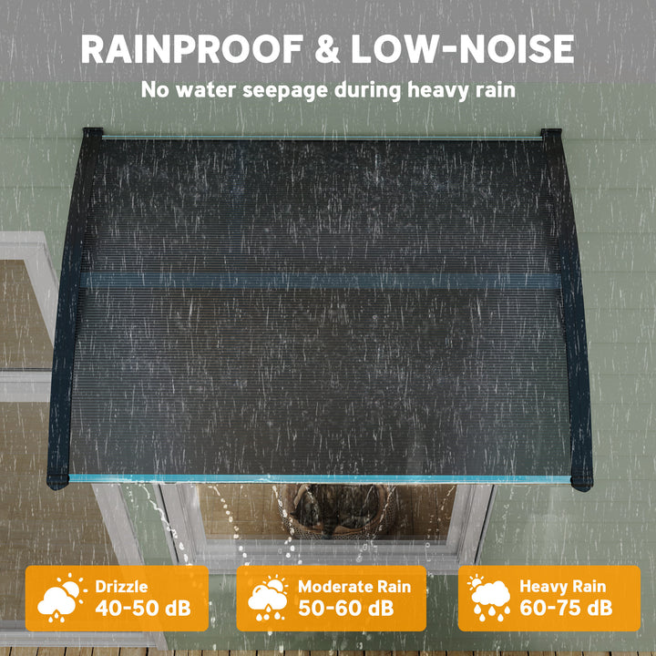 Front Door Canopy Outdoor Awning Aluminium Rigid Plastic Polycarbonate Rain Shelter UV Water Rain Resistant 100 x 75cm Black