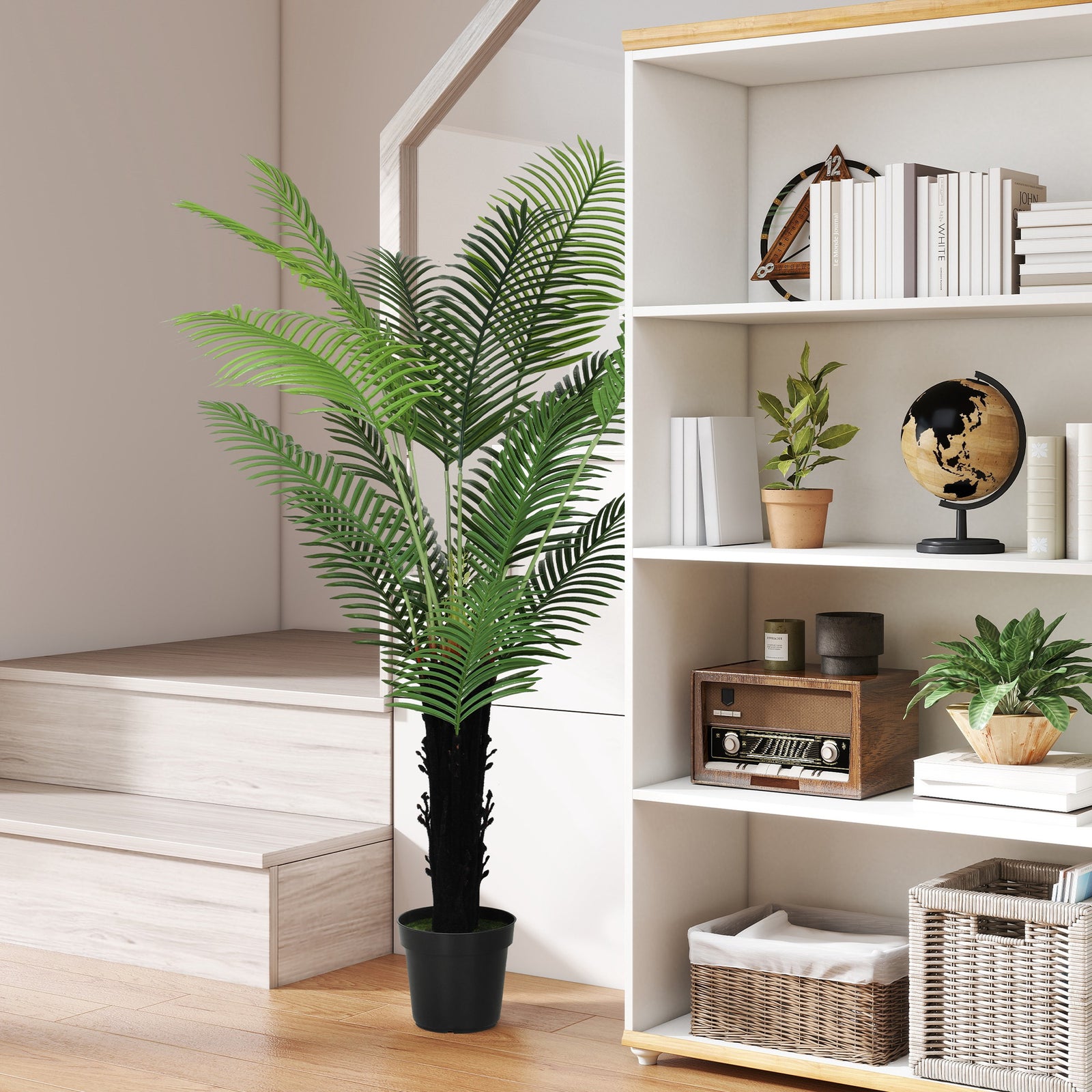 175cm Artificial Areca Palm Tree with 16 PE Leaves, Decorative Artificial Plant with Plastic Pot and Flocked Soil, Fake Plant for Home Office Decor, Green
