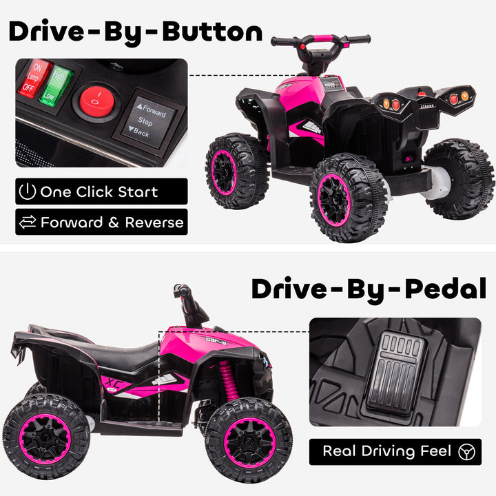12V Ride-On Quad Bike w/ Music, Horn, for Ages 3-5 Years - Pink