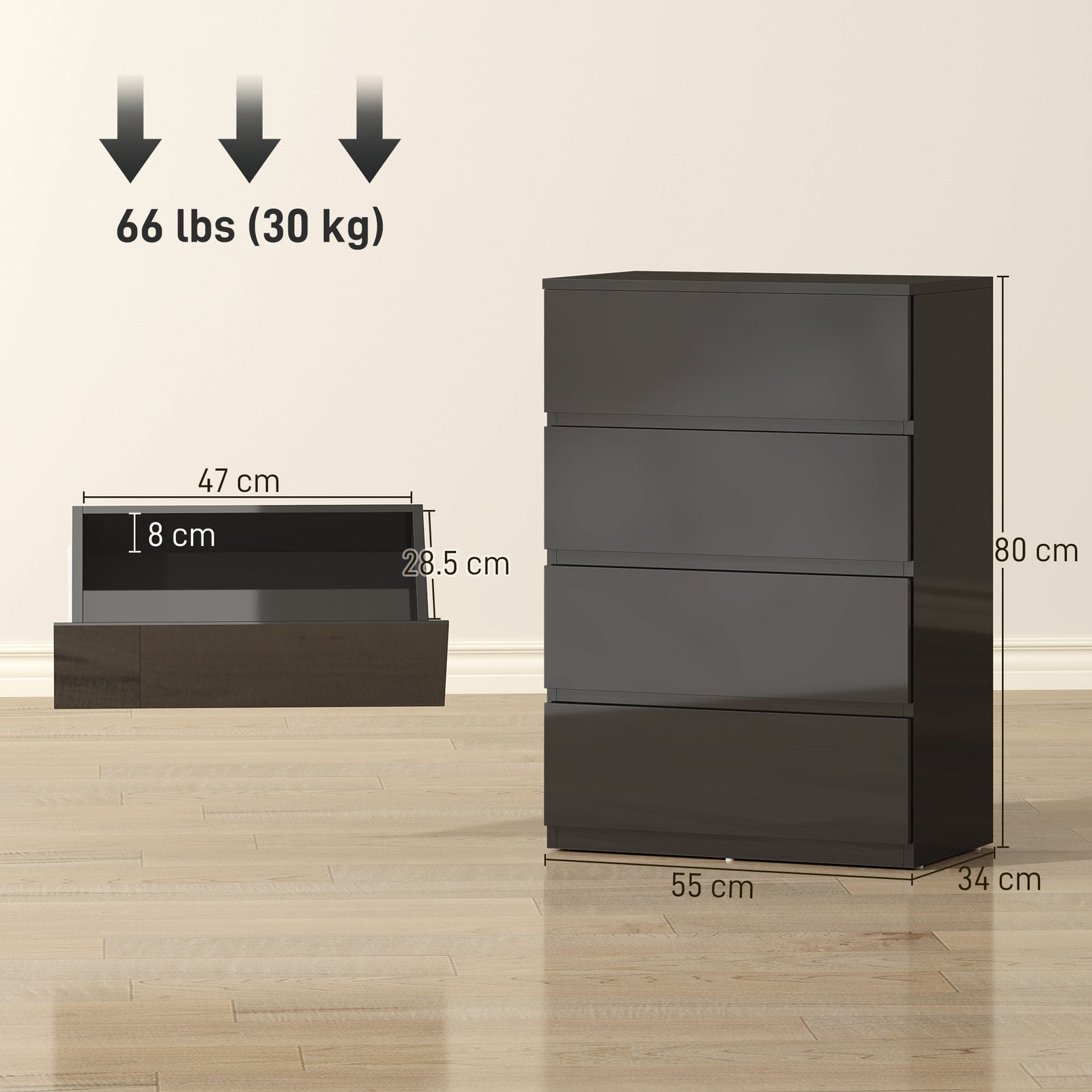 Chest of Drawers, 4-Drawer Storage Cabinets, Modern Dresser, Storage D