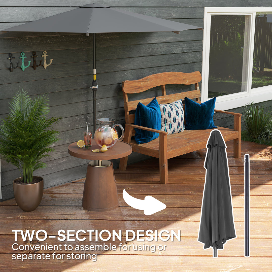 3(m) Half Parasol, Semi Round Umbrella with Metal Frame, Crank Handle for Balcony, Garden, Dark Grey