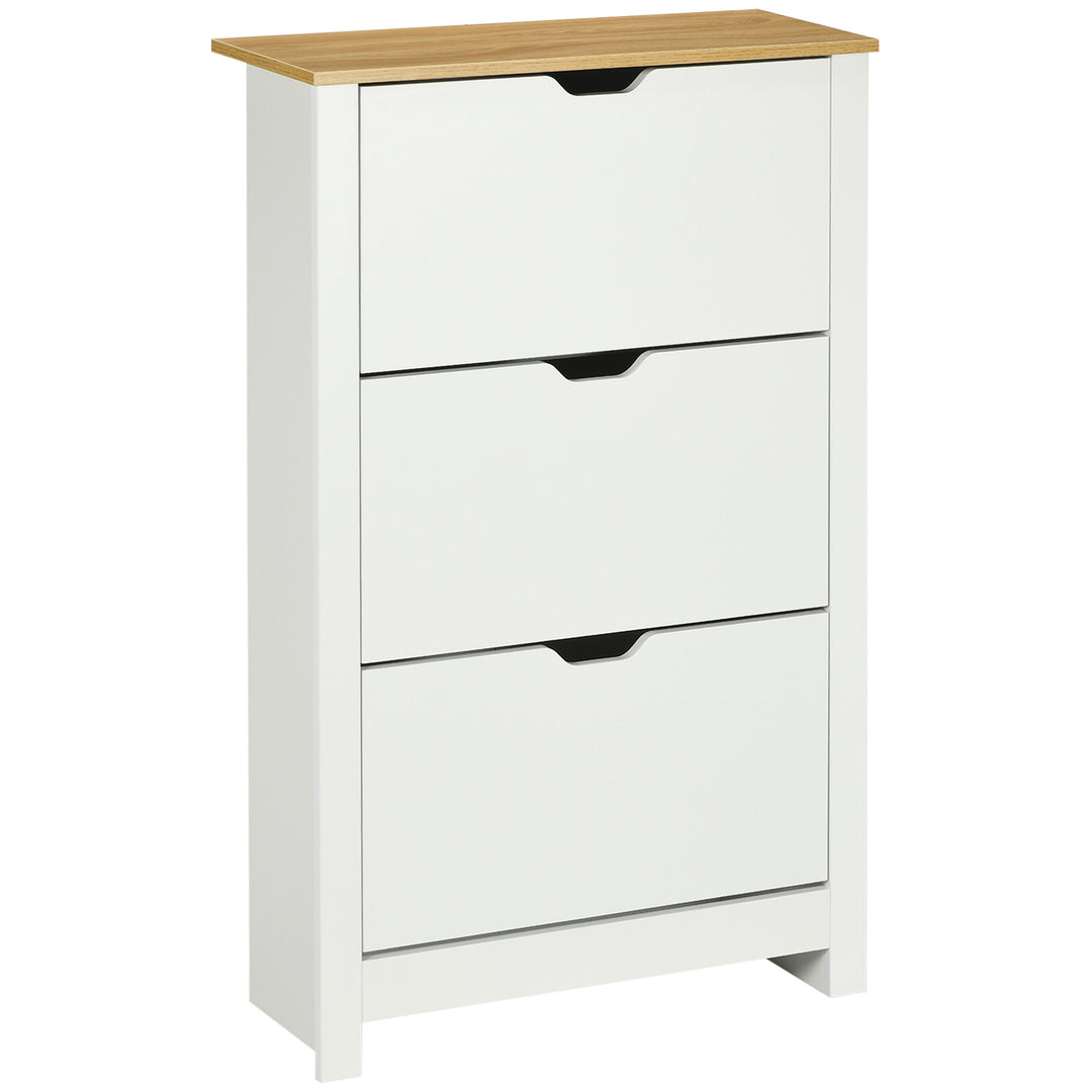 Slim Shoe Cabinet, Narrow Shoe Cupboard with 3 Flip Drawers, Adjustable Shelves for 18 Pairs of Shoes for Hallway, White