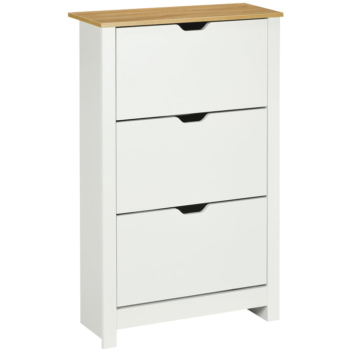 Slim Shoe Cabinet, Narrow Shoe Cupboard with 3 Flip Drawers, Adjustable Shelves for 18 Pairs of Shoes for Hallway, White